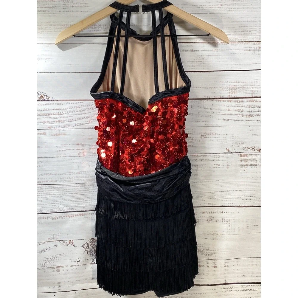 Weissman Red Sequence Black‎ Fringe Dance Costume 